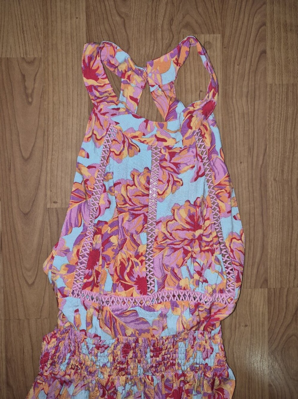 NWOT Anthro Abel The Label Tropical Floral Halter Self-tie Back Maxi Pink & Aqua - Picture 5 of 8